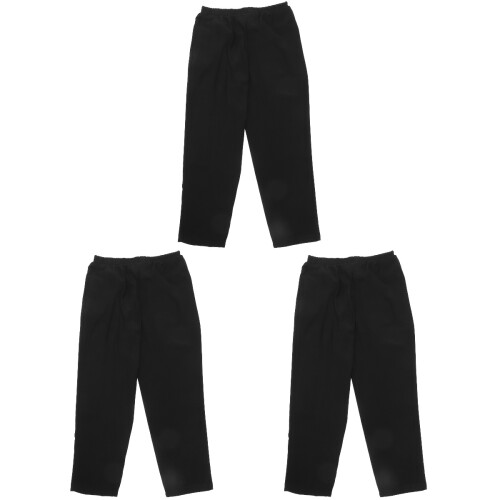 3Pcs Polyester Chef Pants Black Loose Fit Breathable Kitchen Trousers 1