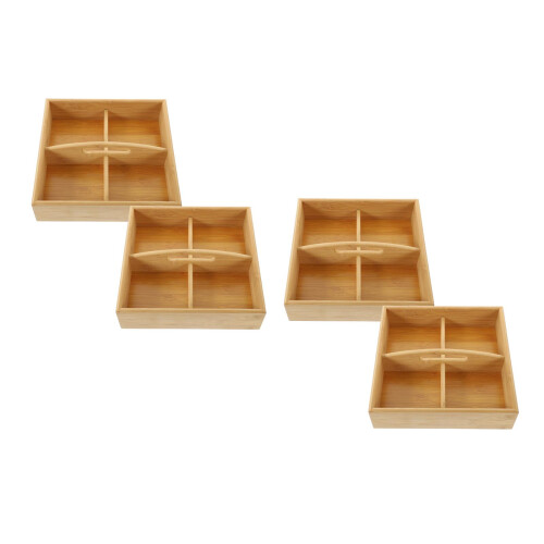 4Pcs Brown Wood Desktop Case 4-Compartment Candy and Snack Storage 2