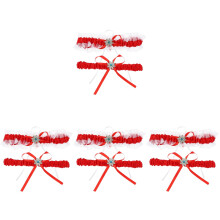 4Sets Red Lace Wedding Leg Bands Elastic Decorative Garters for Brides