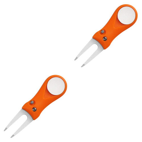 2Pcs Lightweight Orange Divot Tools Foldable Forks for Golf 2