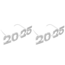 2Pairs Lightweight Silver 2025 Party Eyeglass Props New Year Supplies