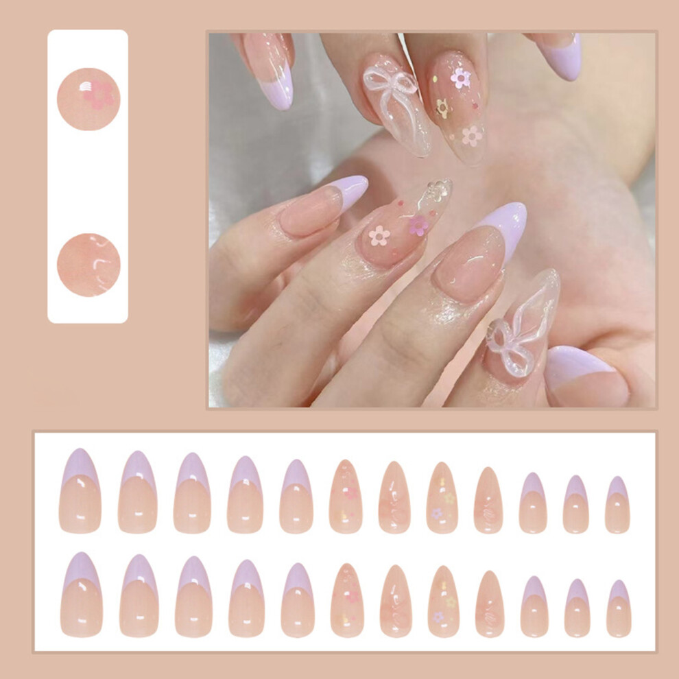 Dachuang Beauty Cream Bowknot Glossy Nude False Nails - Durable Diy