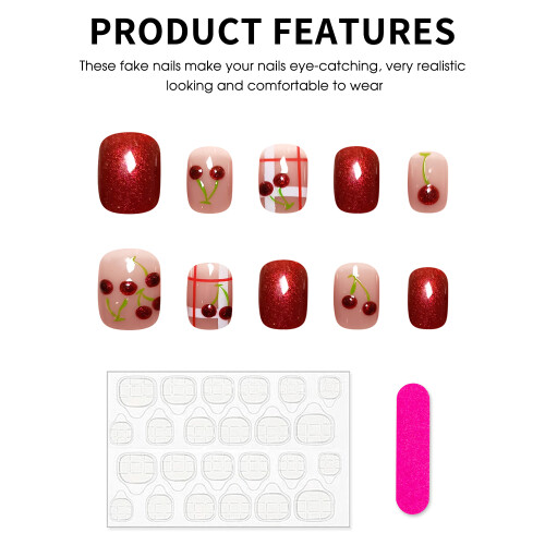 (M) 10PCS Red & White Plaid Press On Nails 1
