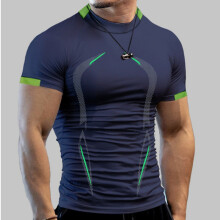 (Navy Blue, L) Men\'s Dry-Fit Active Gym T-Shirt