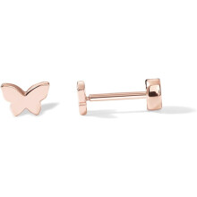 (Rose Gold, Butterfly) Classic Elegant 14K Gold Plated 925 Sterling Silver Posts Pair of Flat Back Stud Earrings for Women | Cartilage Helix Piercing
