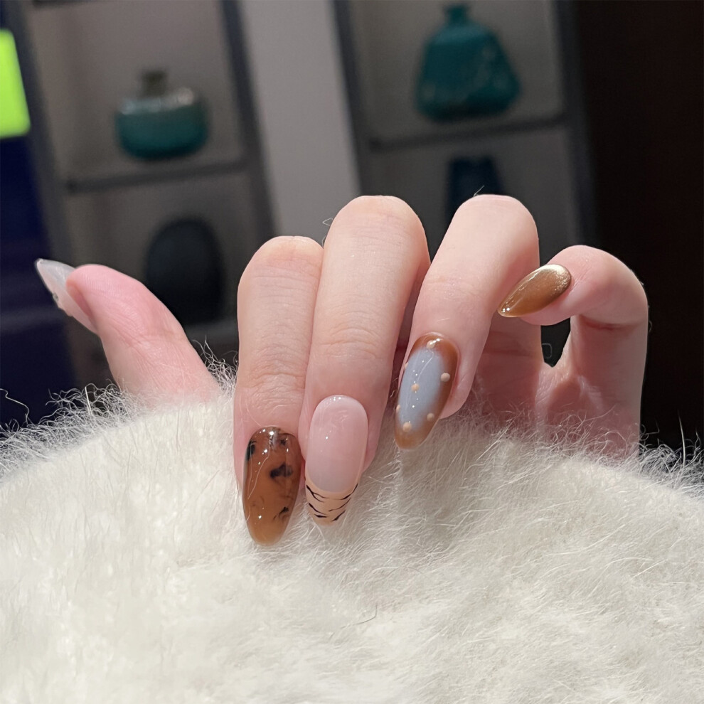 Dachuang Beauty (1185 Caramel Cookie Medium Oval, M) 10Pcs Brown Leopard Press-On Nails For Women