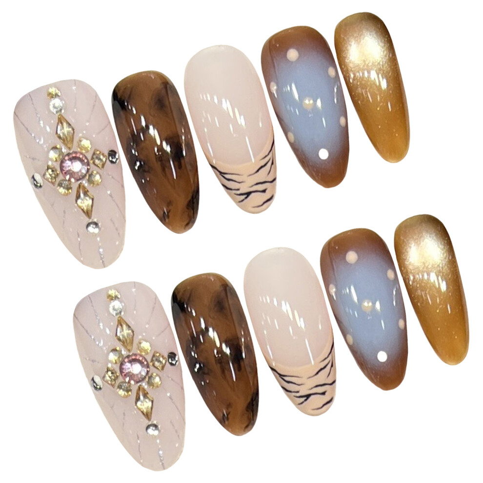 Zhouq-Outdoors (1185 Caramel Cookie Medium Oval, Xs) 10Pcs Brown Leopard French Press-On Nails