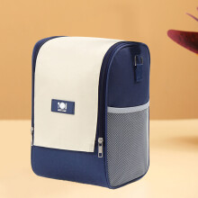 (Square Navy Beige) Insulated Lunch Bag, Thermal Food Carrier, Reusable Tote