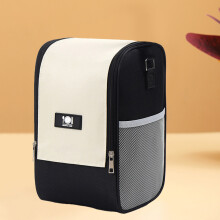 (Square Black Beige) Insulated Lunch Bag, Thermal Food Carrier, Reusable Tote