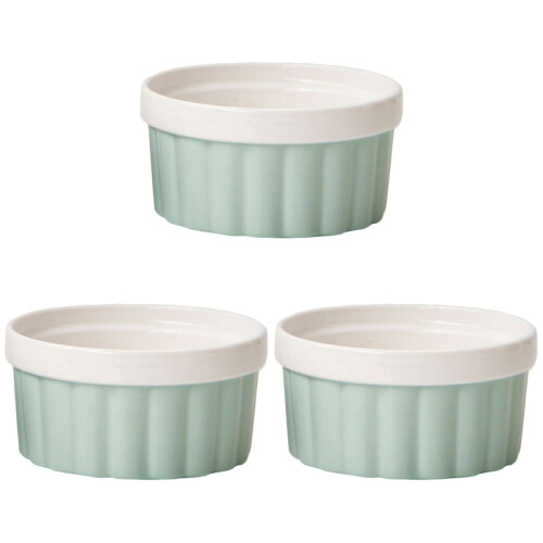 3Pcs Ceramic Baking Bowls Light Green for Pudding, Soups, and Desserts 1