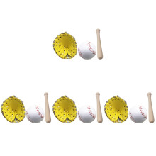 4Sets Dollhouse Mini Baseball Toy Set PU Pine Wood Sports Accessories