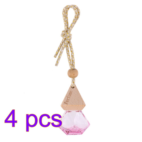 4Pcs Glass Car Perfume Bottles Pink Wood Cap Car Diffuser Set