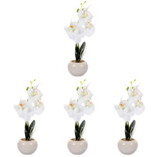 4Pcs Lifelike White Phalaenopsis Bonsai Fake Plants in Ceramic Pots