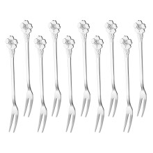 10Pcs Silver Stainless Steel Fruit Forks for Home Cake Salad Snacks