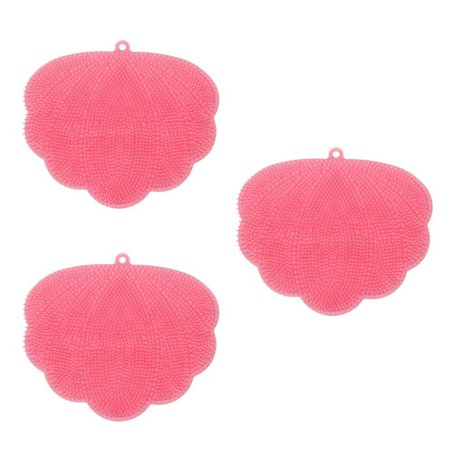 3Pcs Pink Shower Wall Back Scrubber with Suction Cups Hands Free Use 1