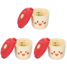 3Pcs Cartoon Baby Food Bowls Red Ceramic with Lid for Soup and Rice