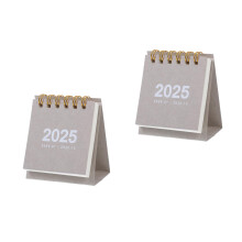 2Pcs Paper Desk Calendar 2025 Grey Mini Flip Monthly Office Calendar