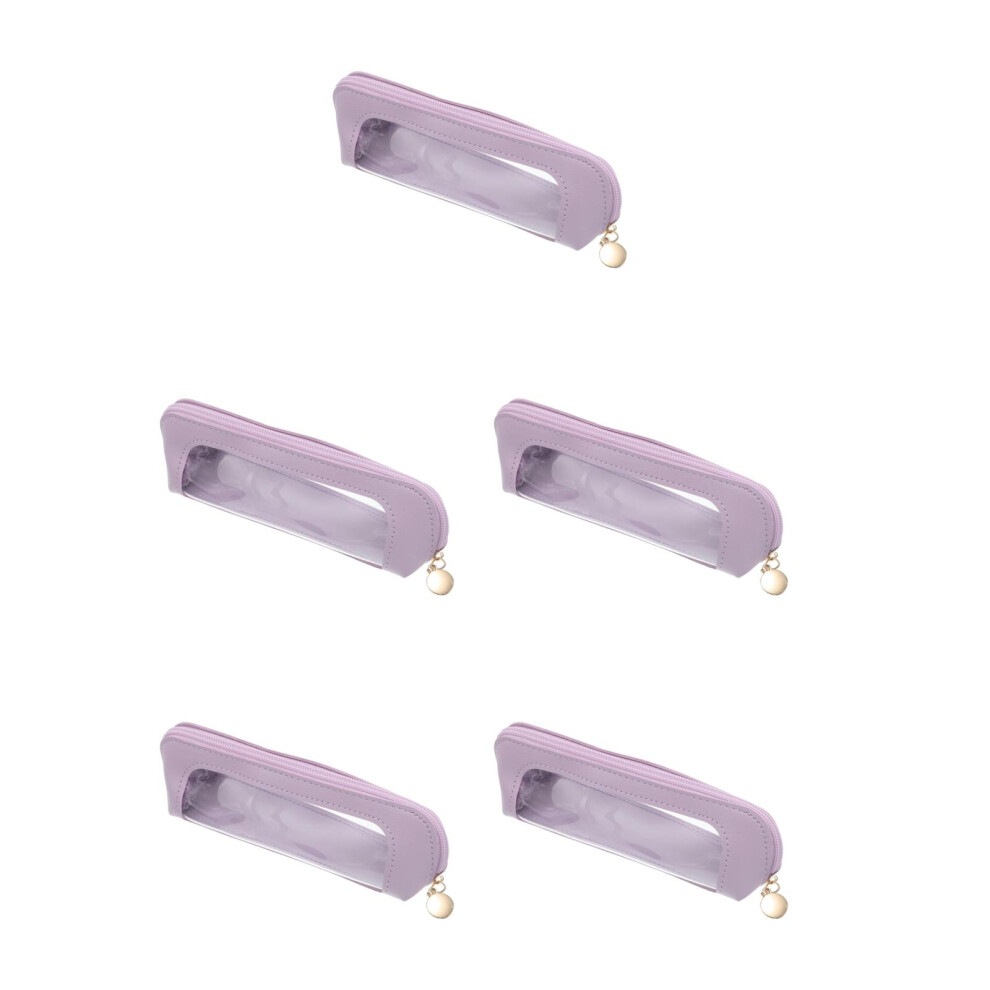 5Pcs PU Makeup Brush Holder Travel Pouch with Clear Window and Zipper