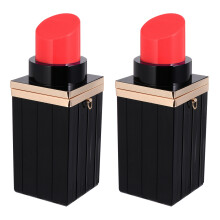 2Pcs Durable Black Acrylic Chain Bag Lipstick Shape Clutch for Storage