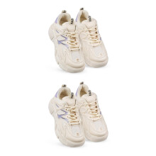2Paires Baskets Femme Beige PU Chunky Sneakers Confortables Et Stylées