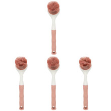 4Pcs Wear-Resistant Pink Trp Kitchen Dish Brush with Handle for Dishes