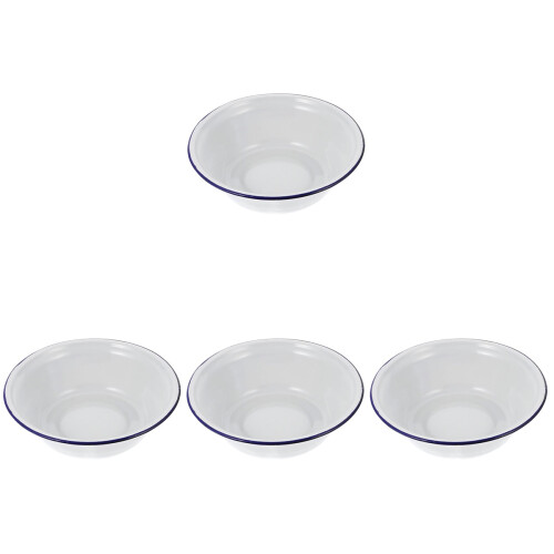 4Pcs Lightweight White Enamel Kitchen Bowls Soup Fruit Salad Basins