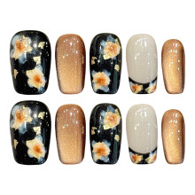 (631 Short, XS) Ongles Press-On Vintage Or Fleuri - 10pcs