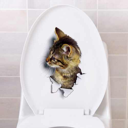 (2) Autocollant Mural Chat 3D pour Salle de Bain et Salon