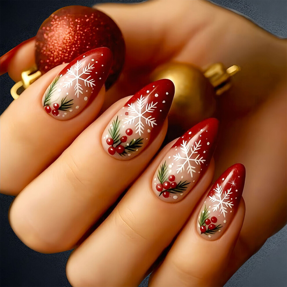 Phui-Pet-Supplies 24Pcs Glossy Red Christmas Press On Nails
