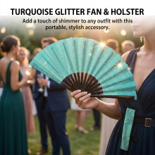 (C39 with leg bag) Glitter Bamboo Fan for Dance & Martial Arts