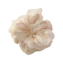 (Beige L) French Fairy Scrunchies Hair Rings for Girls