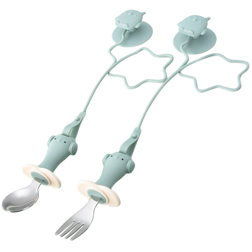 5Sets Baby Silicone Fork and Spoon Set with Suction Cups and Chains 2