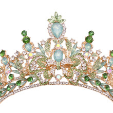 (KC gold and white diamond light green diamond gree) Bridal Crown with Rhinestones for Weddings