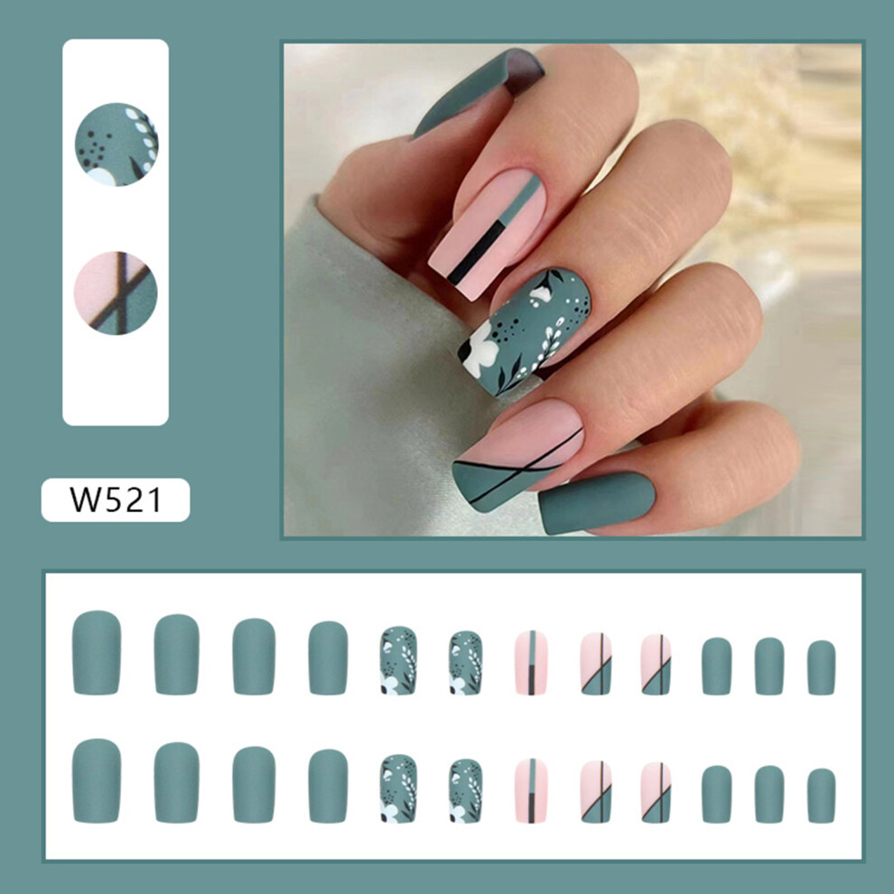 Hue-Grain (Jelly Glue Model) Olive Green False Nails, Natural & Unbreakable
