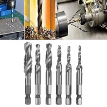 6 Stück Sechskant-Spiralbohrer-Set 1/4 Zoll für Bohren und Gewindeschneiden, Silber