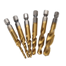 6Pcs 1/4in Hex Drill Tap Set Kit, High Speed Steel, Ti Plated