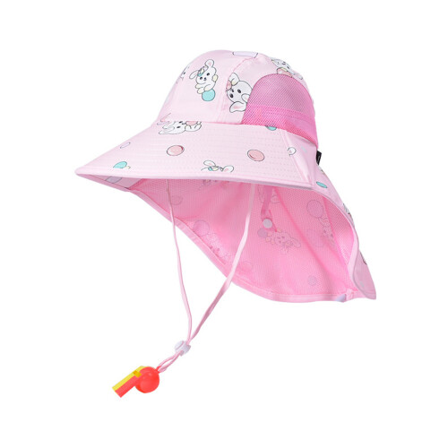 (Pink Rabbit) Kids Summer Sun Hat with Neck Cover