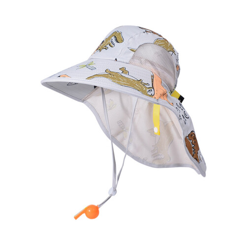 (Grey dinosaur) Kids Summer Sun Hat with Neck Cover
