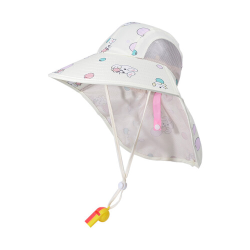 (Beige rabbit) Kids Summer Sun Hat with Neck Cover