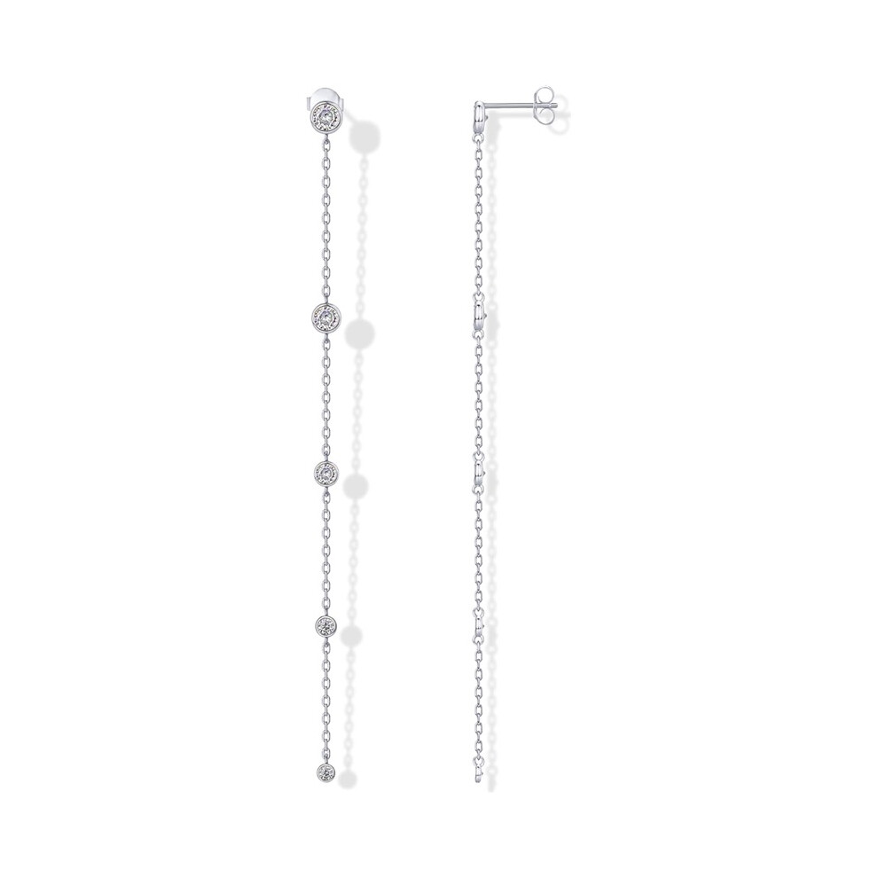 Hkedes (White Gold, Long) 14K Gold Plated 925 Sterling Silver Posts Station Linear Dangle Earrings For Women | Simulated Diamond Chain Drop Earrings