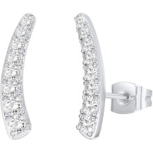 (White Gold, Classic) Classic Elegant 14K Gold Plated Cubic Zirconia Ear Crawler Stud Earrings for Women - Faux Diamond Arrow Climber Fashion Earrings