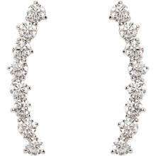 (White Gold, Dot) KOUYI 14K Gold Plated Cubic Zirconia Ear Crawler Stud Earrings for Women - Faux Diamond Arrow Climber Fashion Earrings