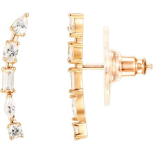 (White Gold, Mini) Classic Elegant 14K Gold Plated Cubic Zirconia Ear Crawler Earrings - Faux Diamond Arrow Ear Climber Fashion Earrings for Women