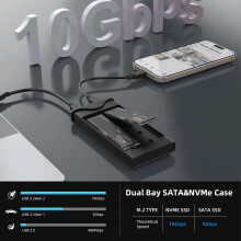 M.2 NVME Dual Protocol SSD Enclosure Dual Bay &NVME SSD Case 10Gbps USB Type C SSD Case M.2 Hard Disk Box