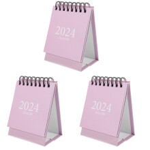 3Pcs Mini 2024 Desk Calendar Pink Paper Standing Calendar for Students