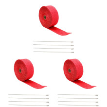 3Pcs High Temp Red Heat Wrap Exhaust Wrap for Cars and Motorcycles