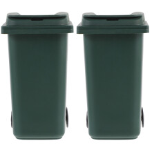 2Pcs Mini Desktop Trash Green Plastic Waste Bucket with Cover