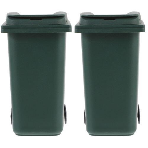 2Pcs Mini Desktop Trash Green Plastic Waste Bucket with Cover
