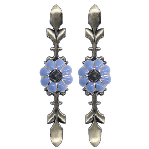 2pcs Hand Painted Blue Pumpkin Drawer Knobs Ceramic Cabinet Handles 4cm