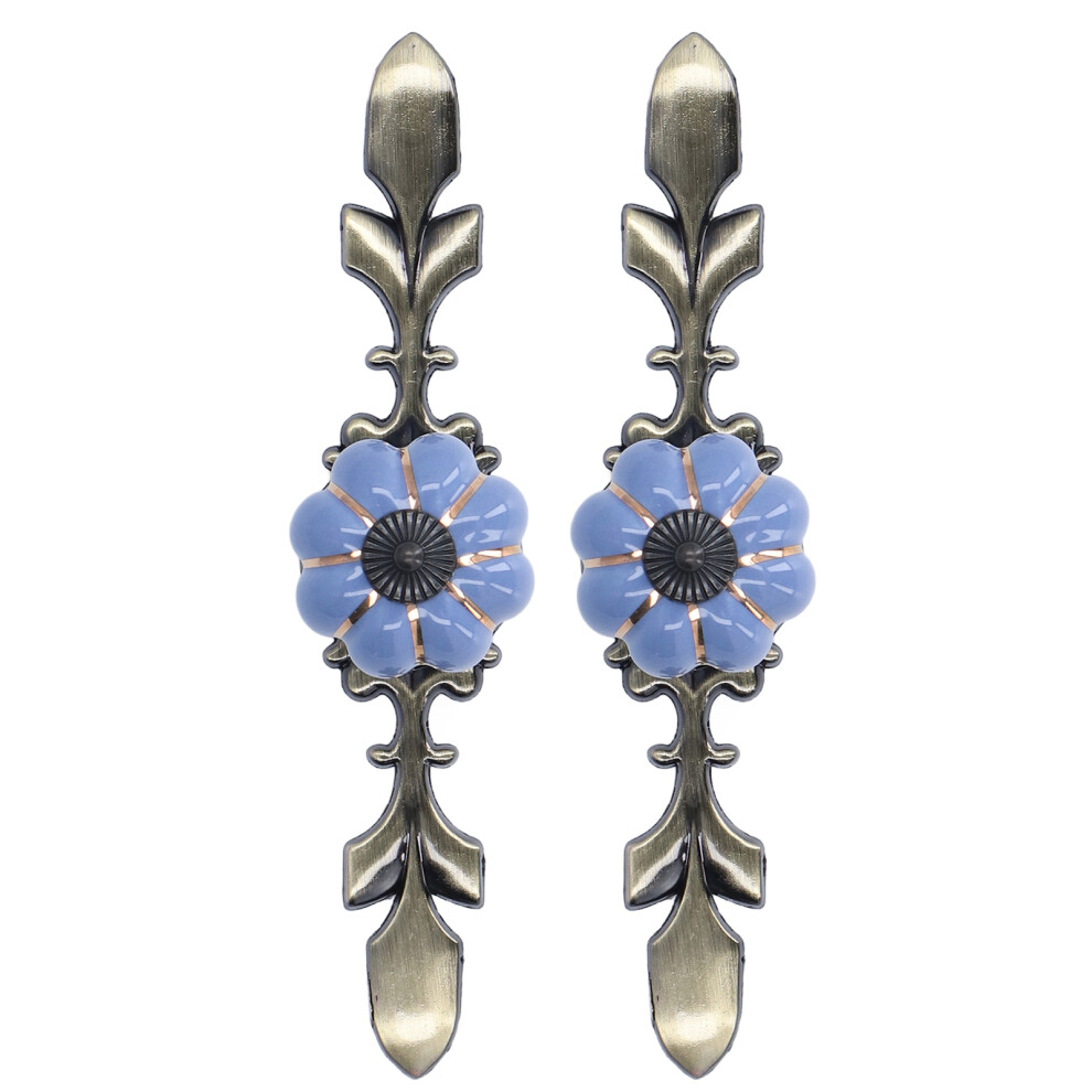 2Pcs Hand Painted Blue Pumpkin Drawer Knobs Ceramic Cabinet Handles 4Cm 7621390534017
